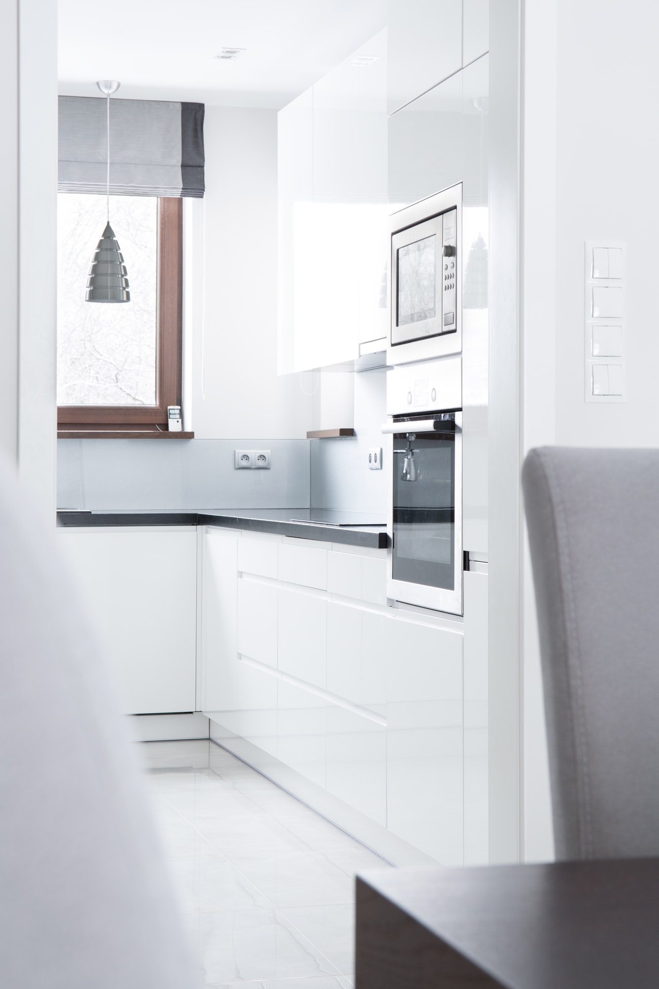White light kitchen in the apartment